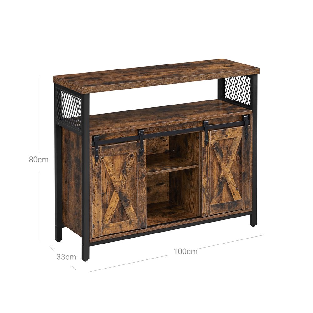 Dressoir met schuifdeuren - Vintagebruin + Zwart