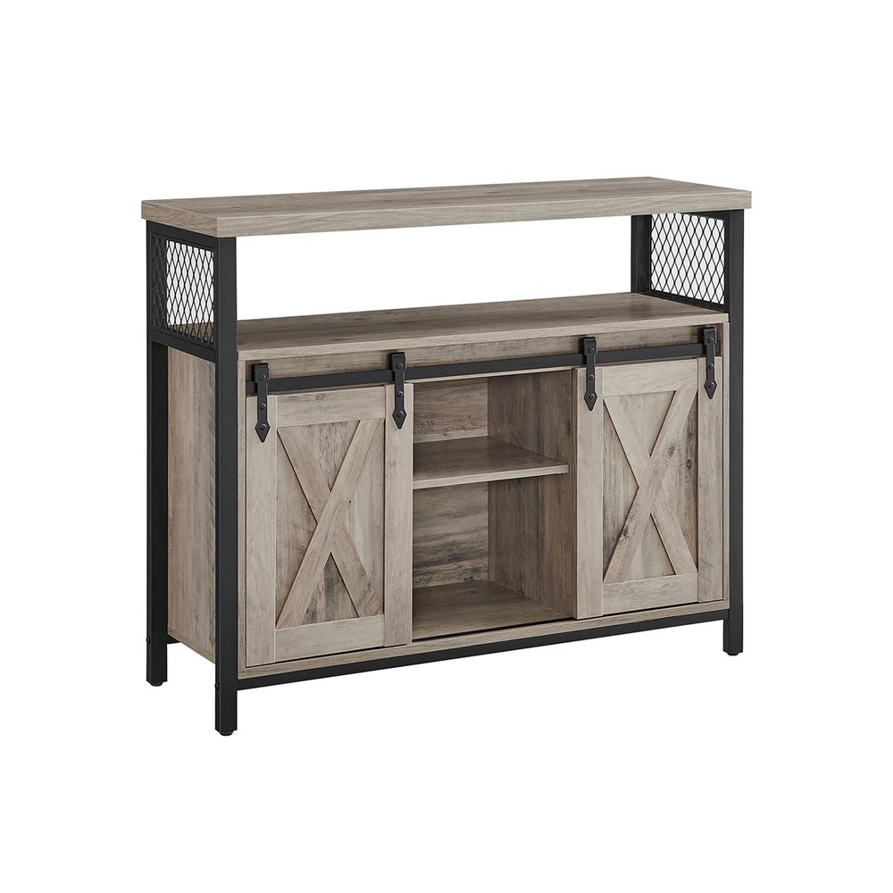 Dressoir met schuifdeuren - Grijs + Zwart