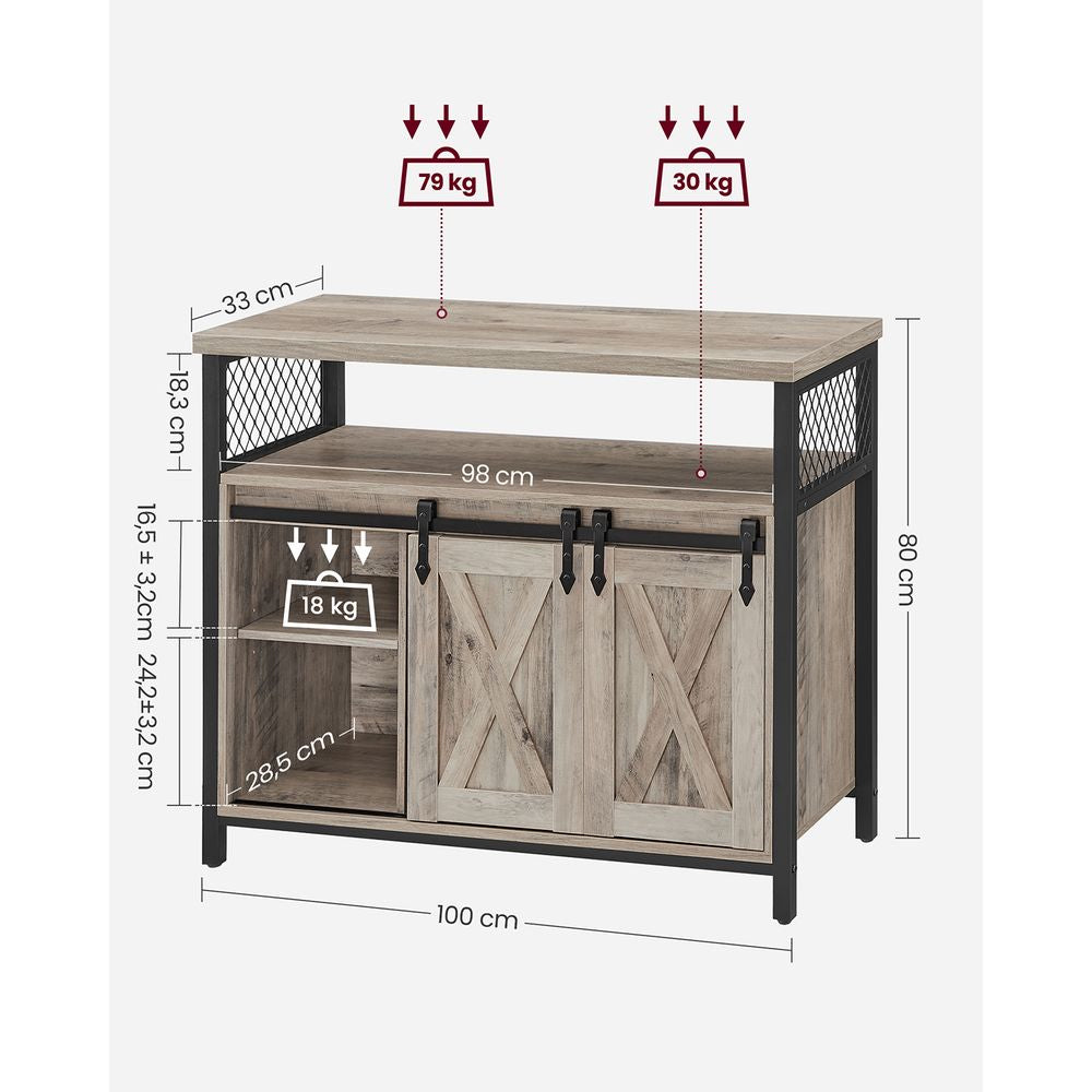 Dressoir met schuifdeuren - Grijs + Zwart