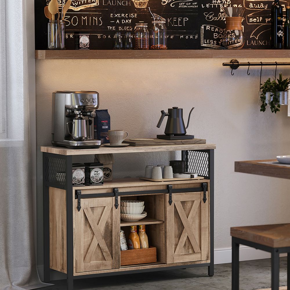 Dressoir met schuifdeuren - Natuurlijk + Zwart