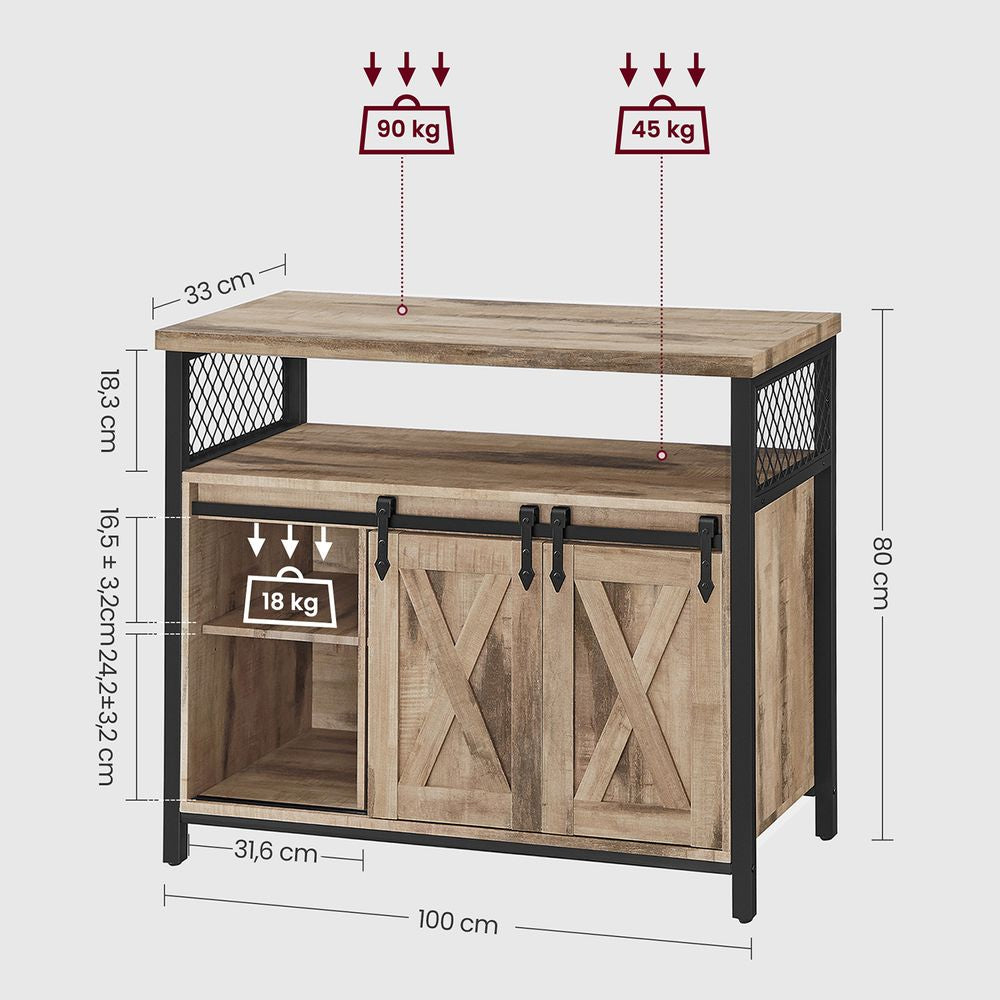 Dressoir met schuifdeuren - Natuurlijk + Zwart