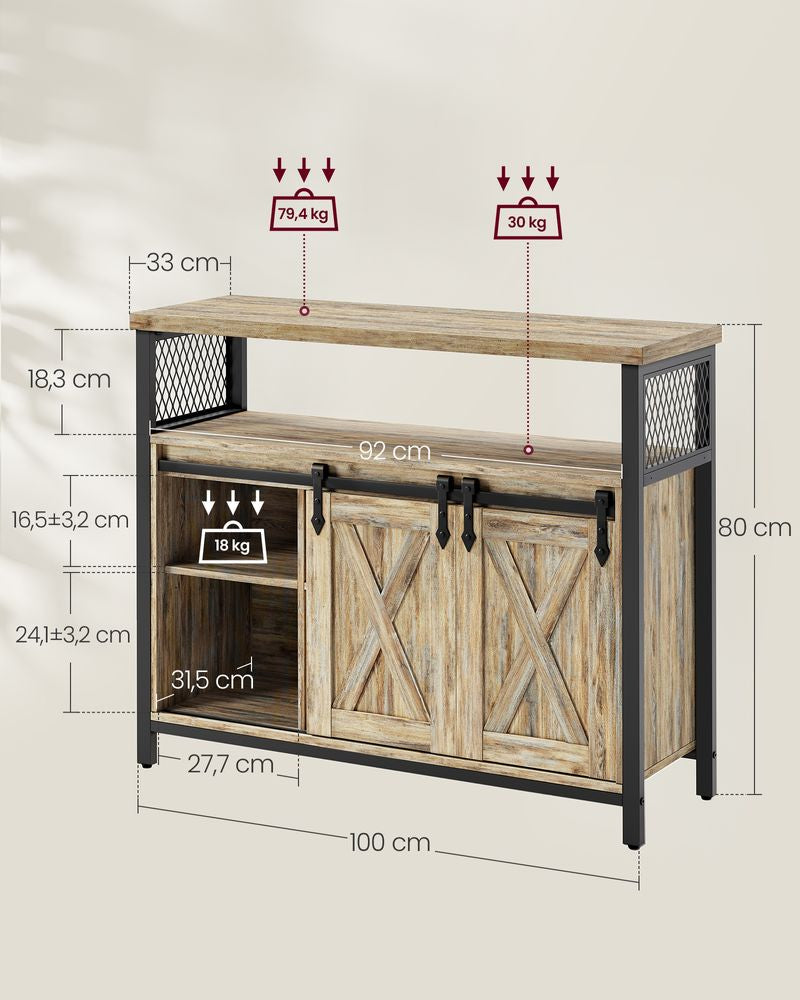 Dressoir met schuifdeuren - Turkooisbruin + Zwart