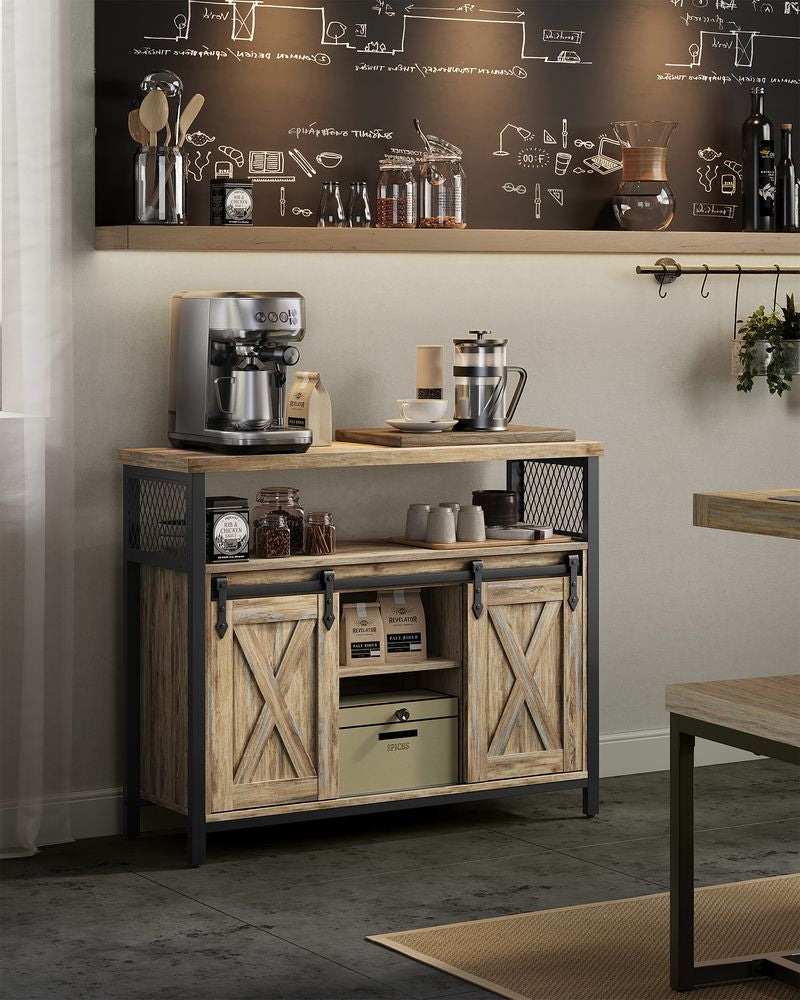 Dressoir met schuifdeuren - Turkooisbruin + Zwart