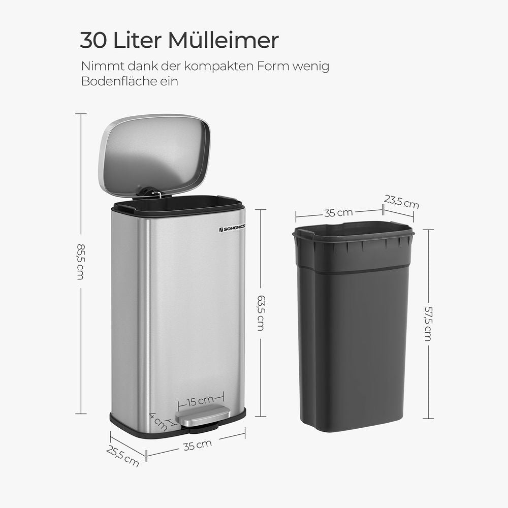 Vuilnisbak 30L - Zilver