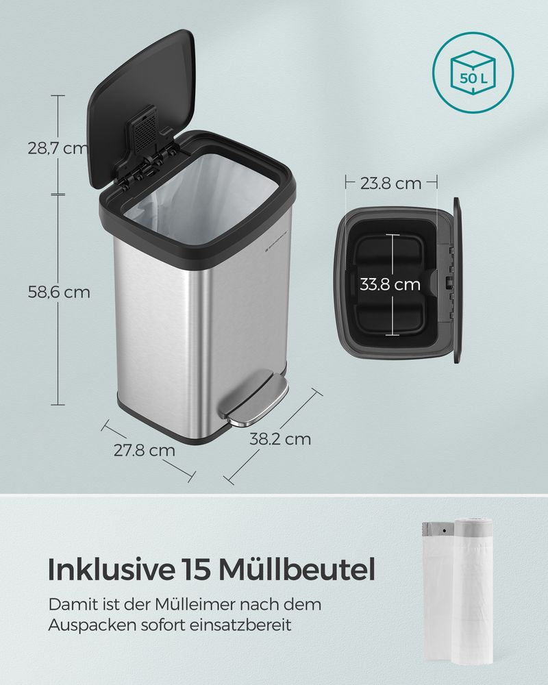 Pedaalemmer 50L - Zilver + Zwart