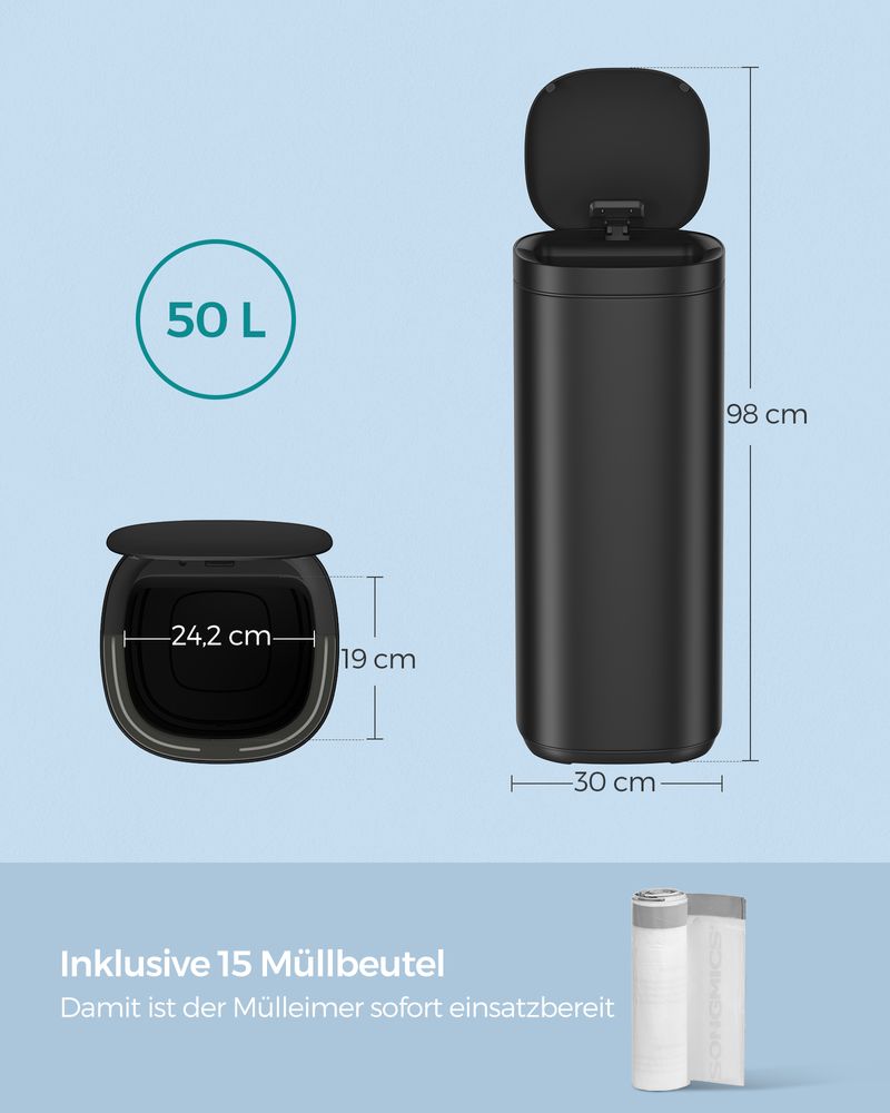 Pedaalemmer met bewegingssensor 50L - Zwart