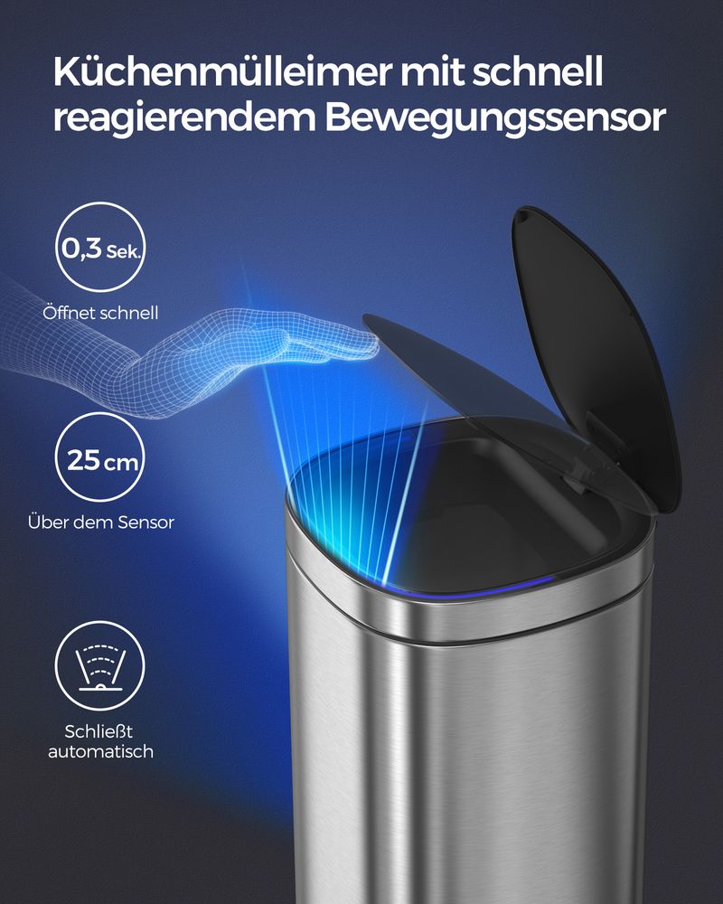 Pedaalemmer met bewegingssensor 50L - Zilver