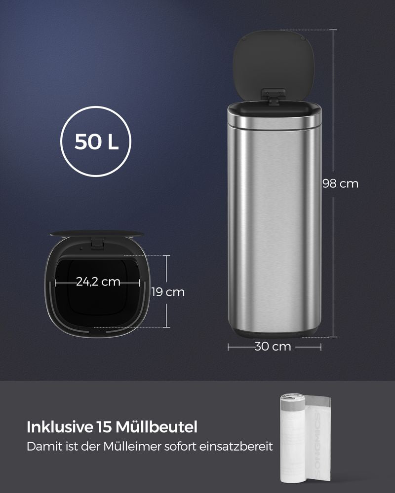Pedaalemmer met bewegingssensor 50L - Zilver