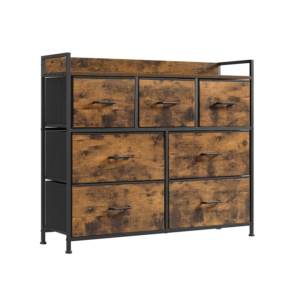 Ladekast met 7 stoffen lades - Vintagebruin + Zwart