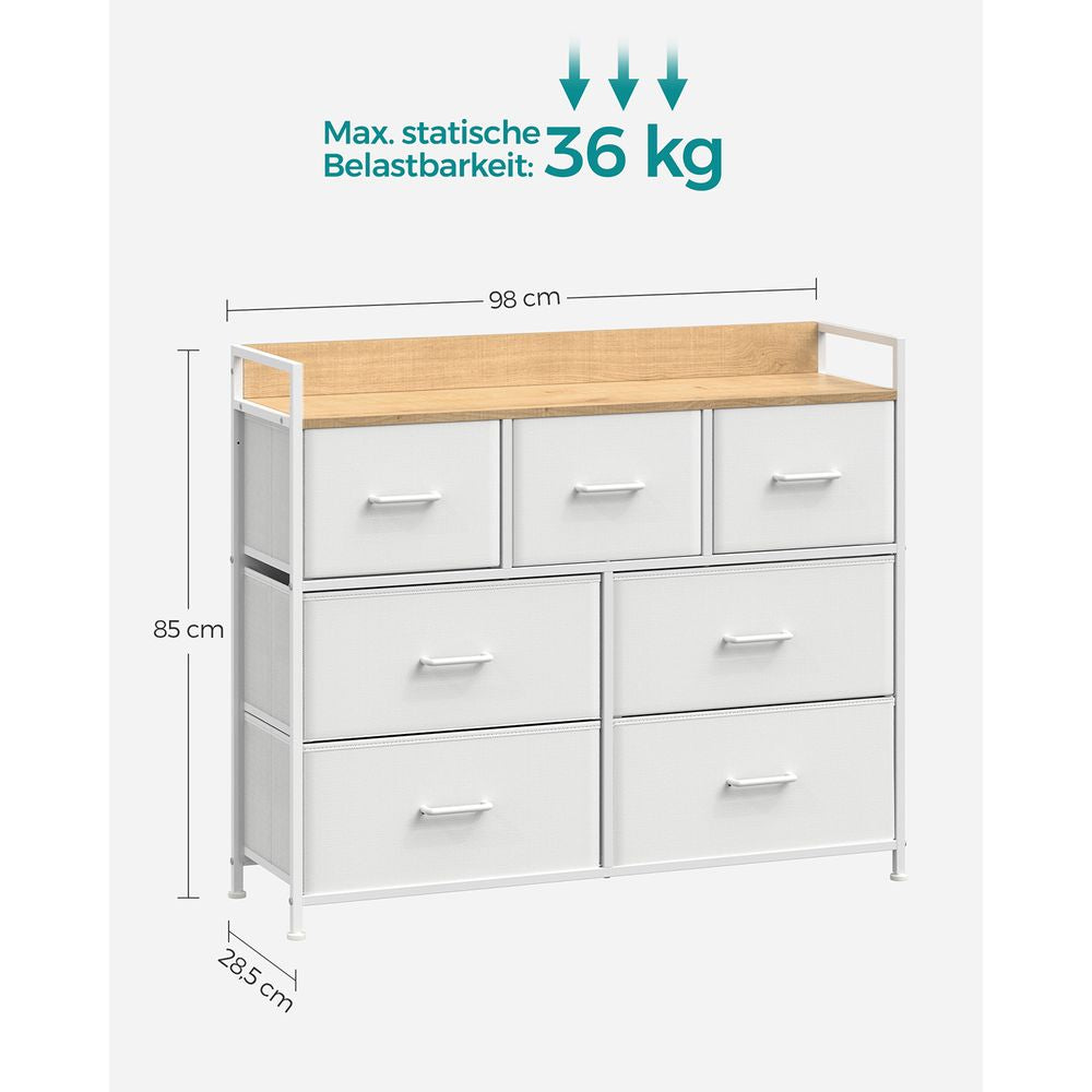 Ladekast met 7 stoffen lades - Eiken + Wit