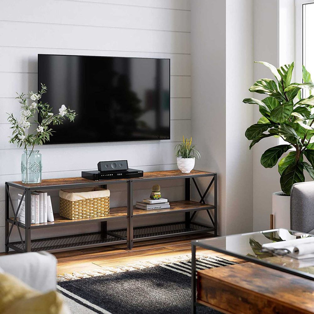 TV meubel met planken - Vintagebruin + Zwart (Tot 70 inch)