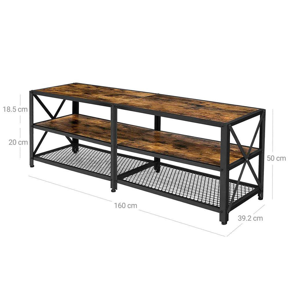 TV meubel met planken - Vintagebruin + Zwart (Tot 70 inch)