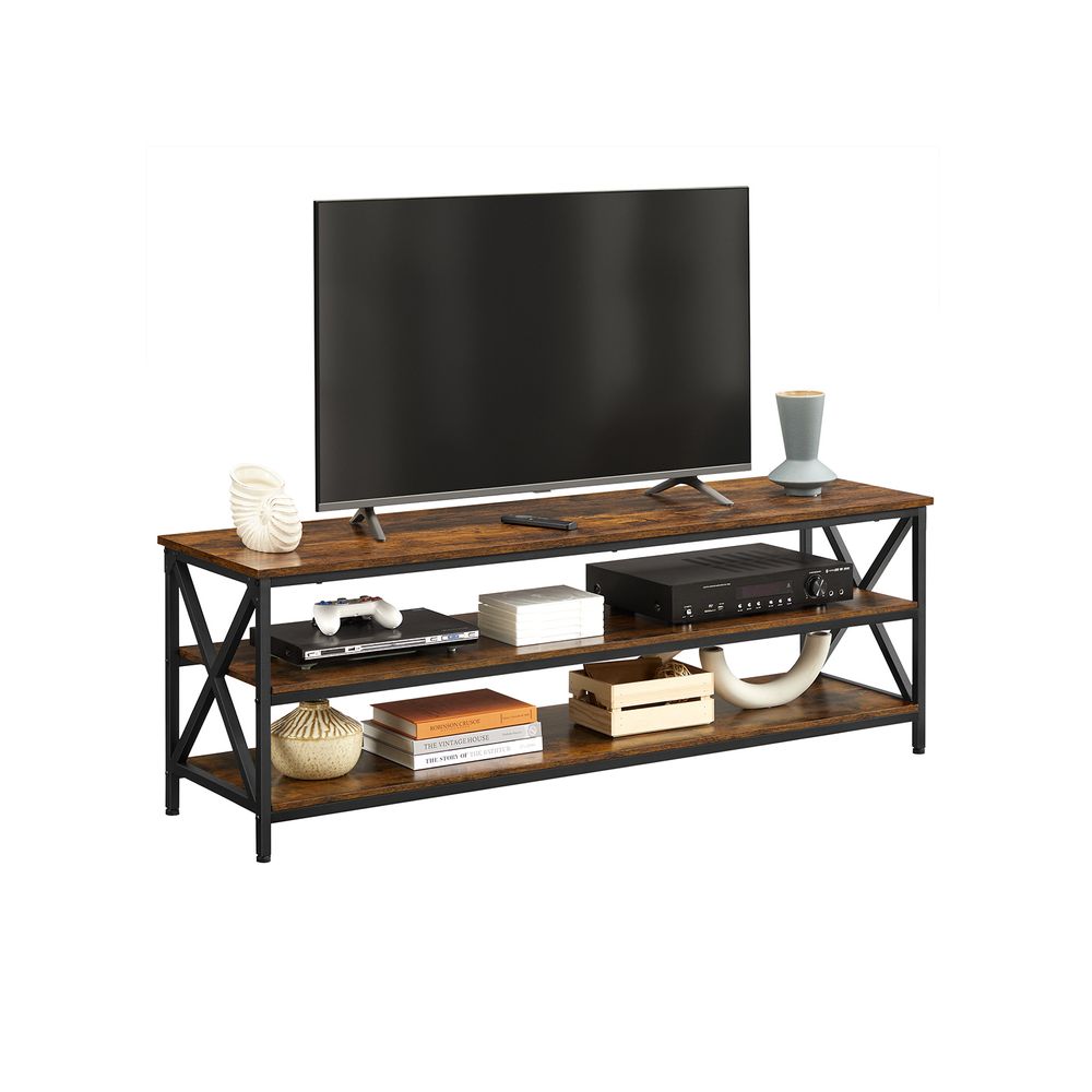 TV-plank met 3 niveaus - Vintagebruin + Zwart
