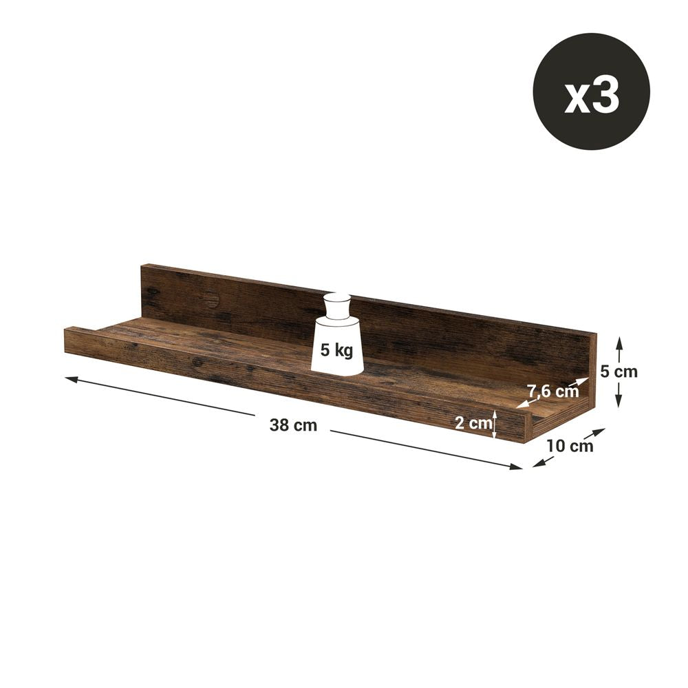 Zwevende planken 10 x 38 x 5 cm - Vintagebruin (3 stuks)