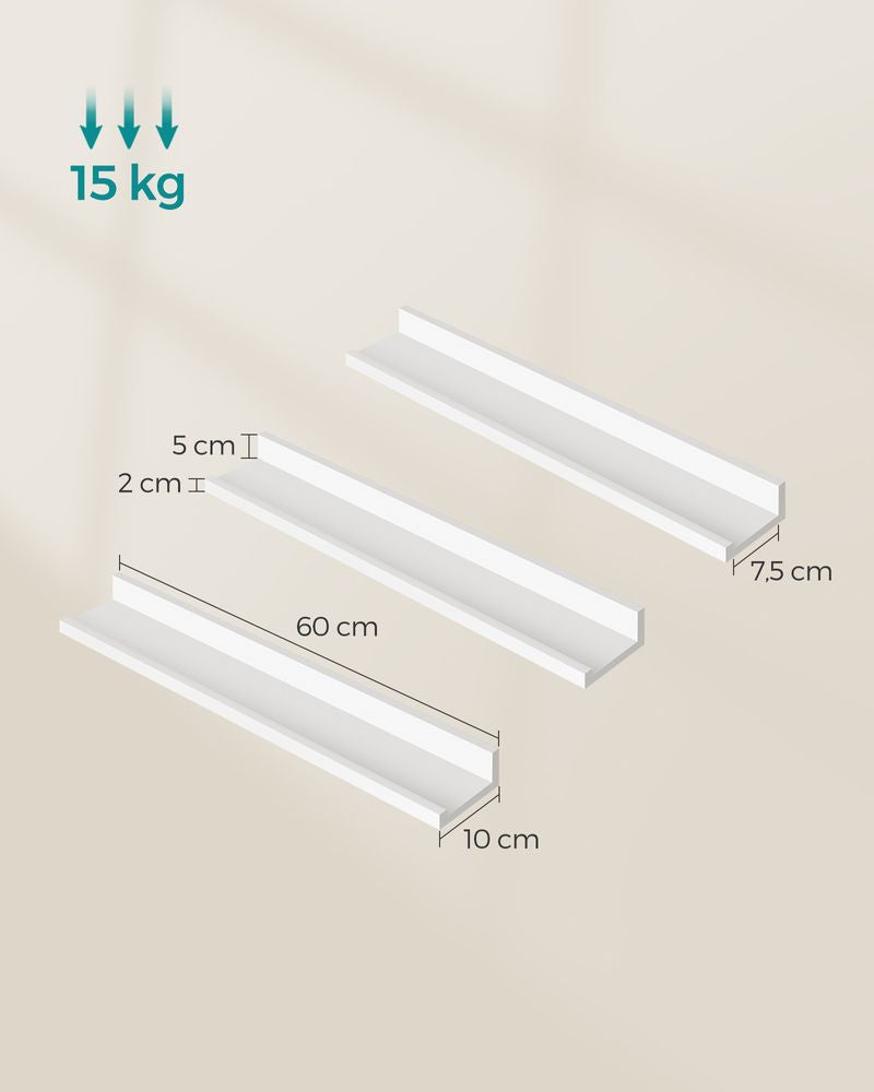 Zwevende planken 10 x 60 x 5 cm - Wit (3 stuks)