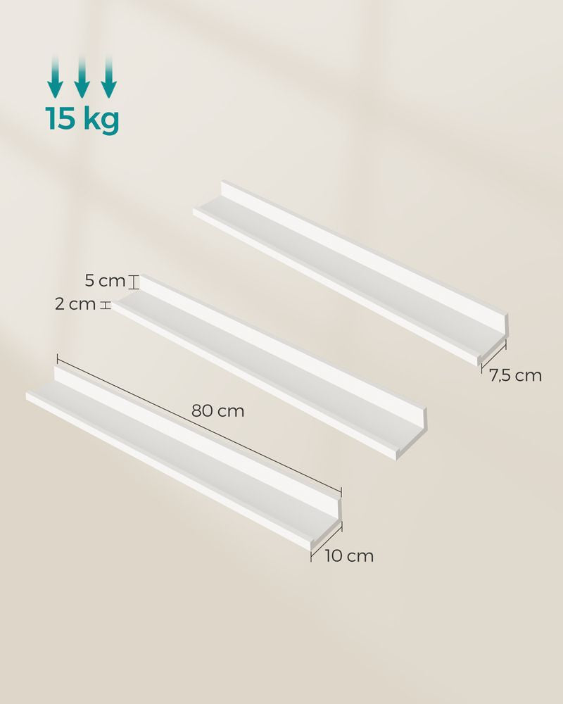 Zwevende planken 10 x 80 x 5 cm - Wit (3 stuks)