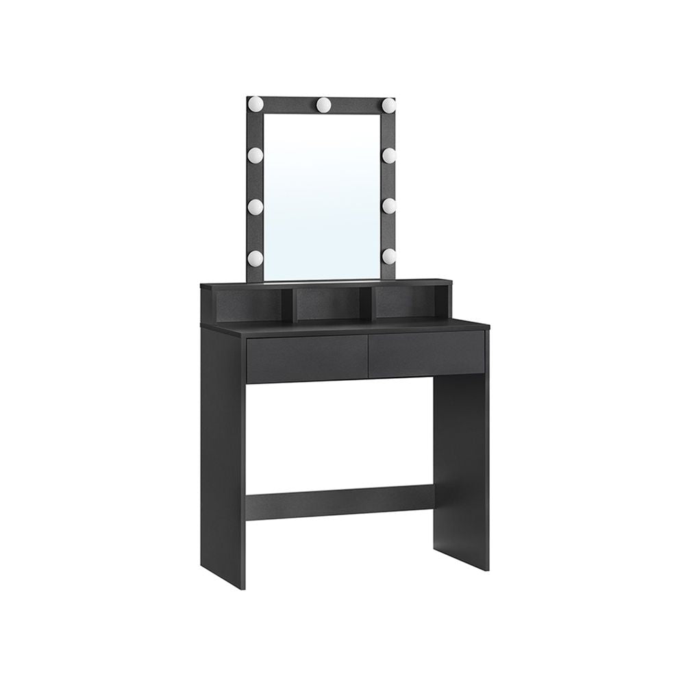 Kaptafel met spiegel en LED-lampen - Zwart