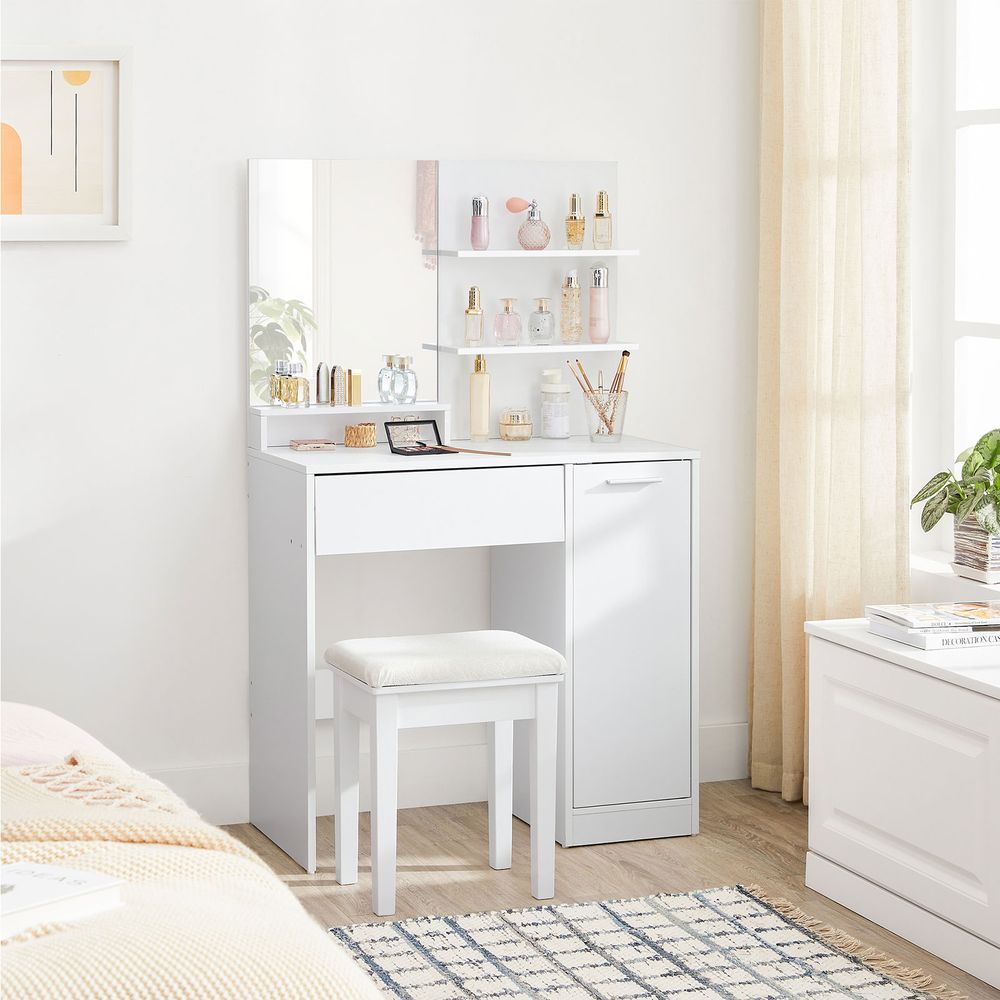 Kaptafel met planken en lade wit