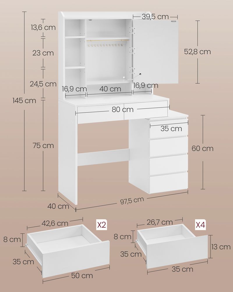 Kaptafel met LED verlichting - Wolk wit