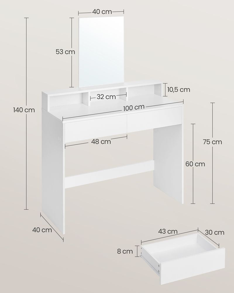 Kaptafel met grote spiegel - Wit