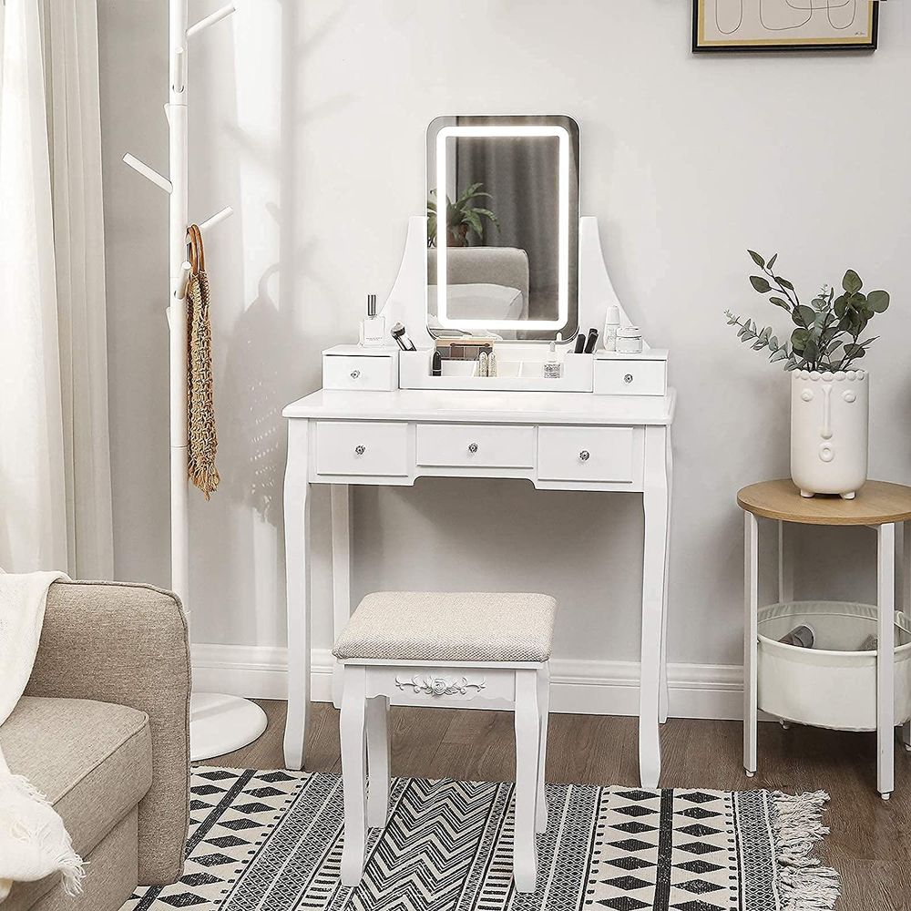Kaptafel met LED-verlichting en witte spiegel