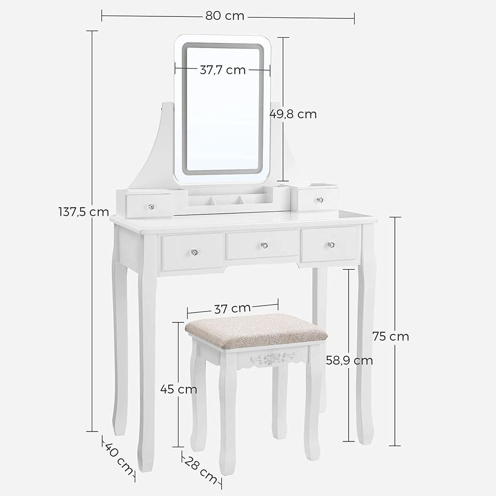 Kaptafel met LED-verlichting en witte spiegel