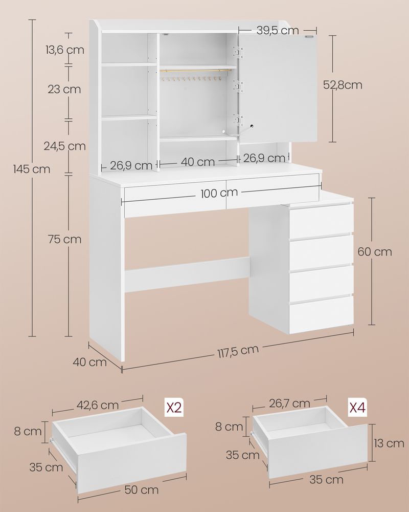 Kaptafel met LED verlichting - Wolk wit