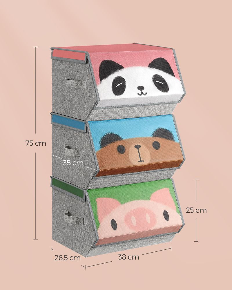 Set van 3 stoffen dozen met deksels "Panda, beer, varkensmotieven"