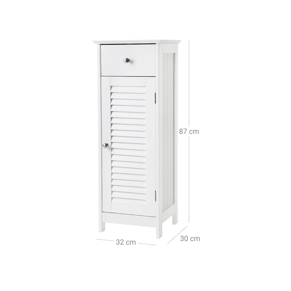 Smalle kast met lattendeur & lade - Wit