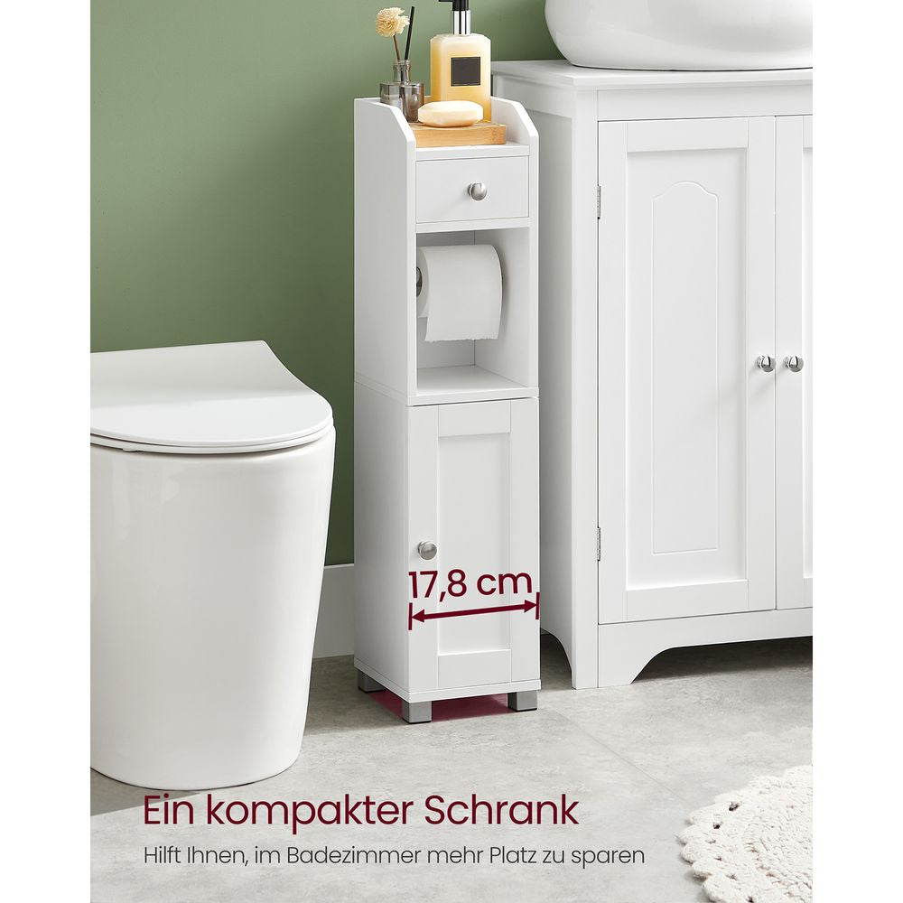 Smalle kast met toiletrol houder - Wit