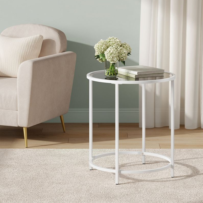 Ronde bijzettafel met parelwit metalen frame