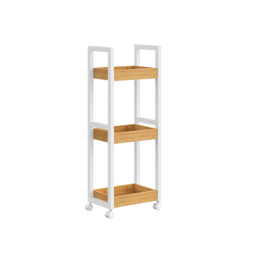 Trolley met 3 niveaus - Wit + Bamboe