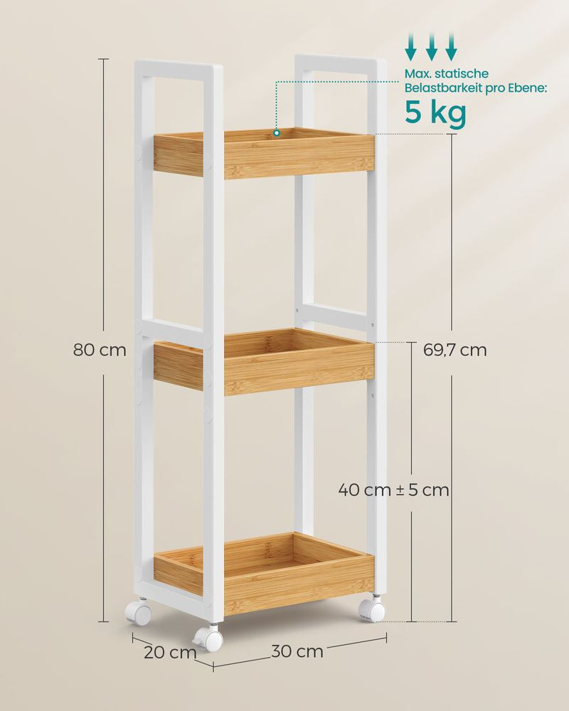 Trolley met 3 niveaus - Wit + Bamboe