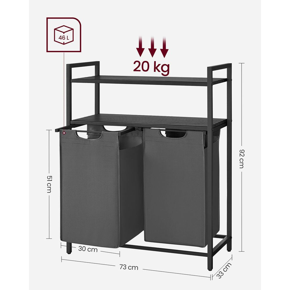 Wasmand 2x 46L - Zwart + Grijs