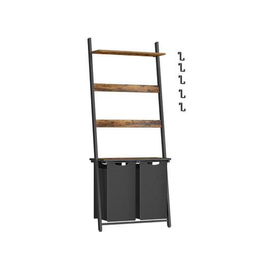 Wasmand met handdoekladder - Vintage bruin + klassiek zwart
