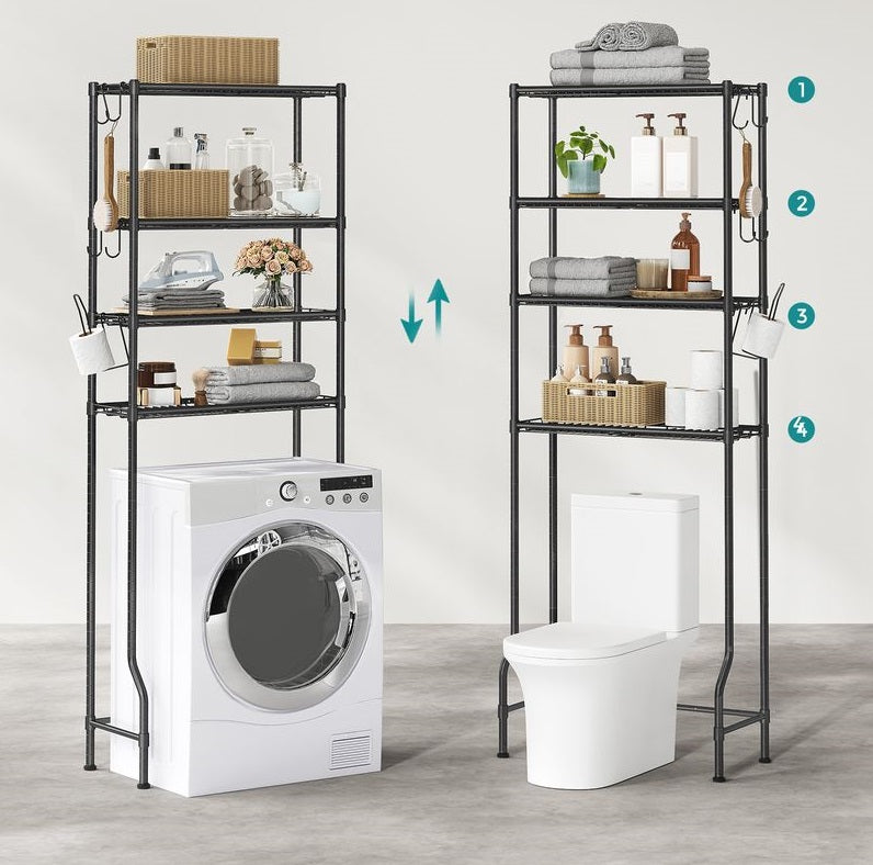 4-laags toiletplank met plankenhaken - Zwart