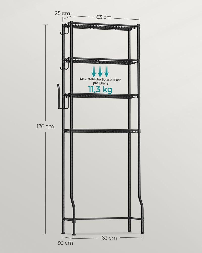 4-laags toiletplank met plankenhaken - Zwart