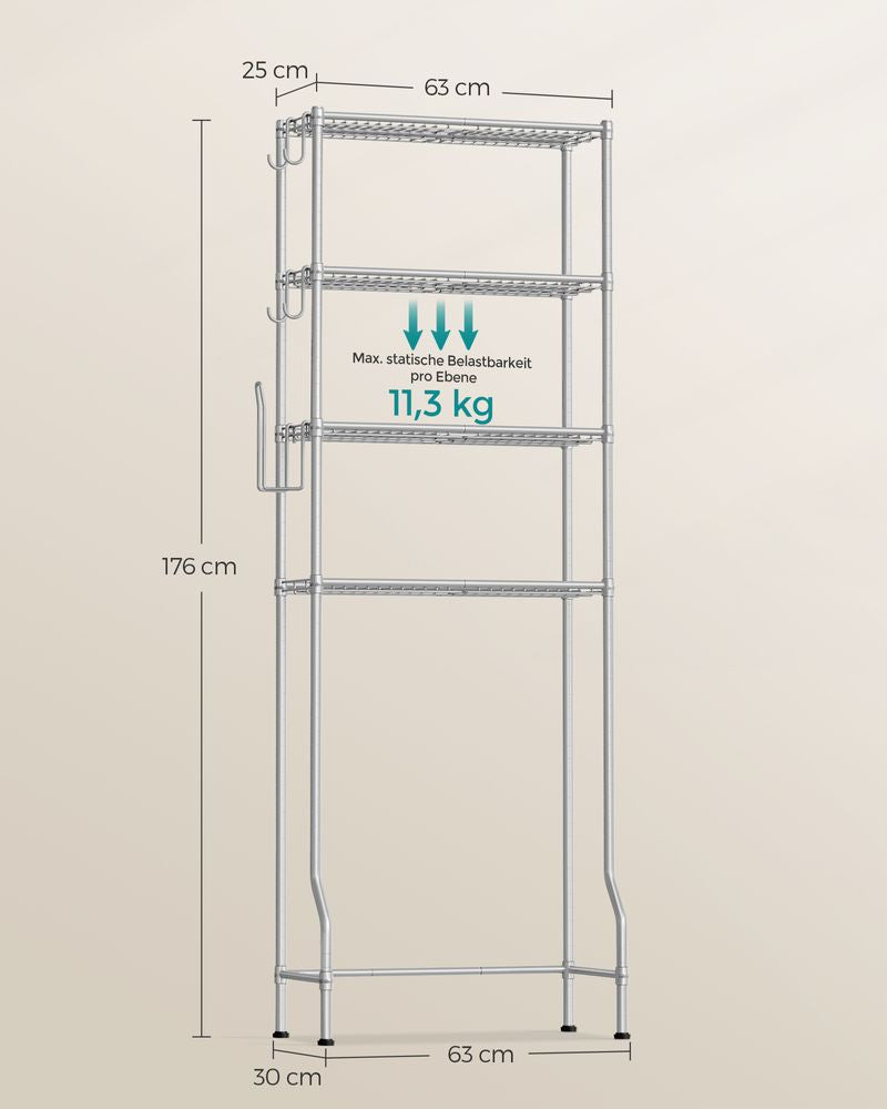 4-laags toiletplank met plankenhaken - Duifgrijs