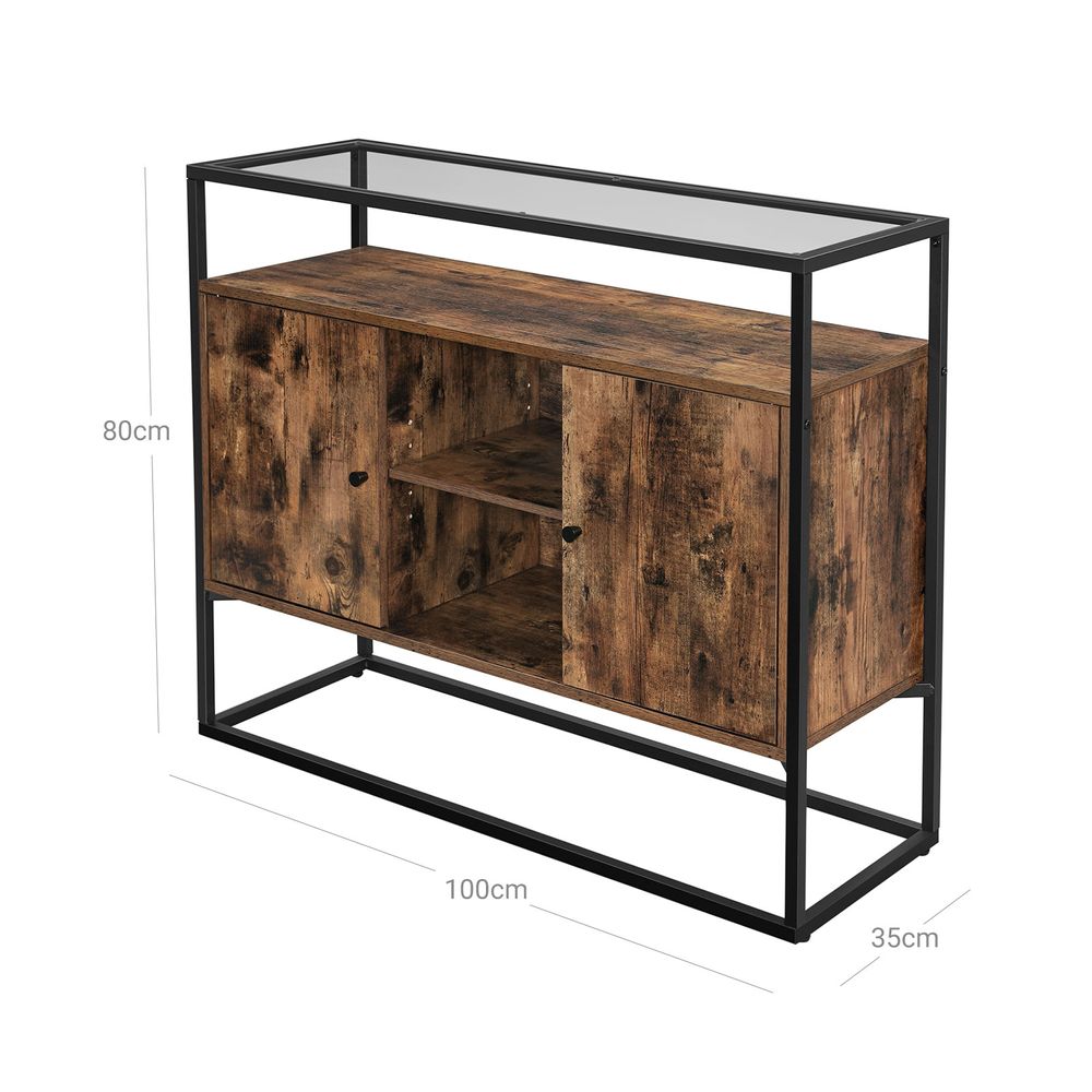 Dressoir met glazen oppervlak - Vintagebruin