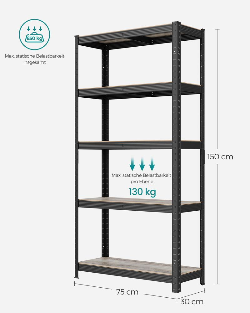 Opbergrek - 5 niveaus tot 650KG - Zwart + Natuurlijk hout