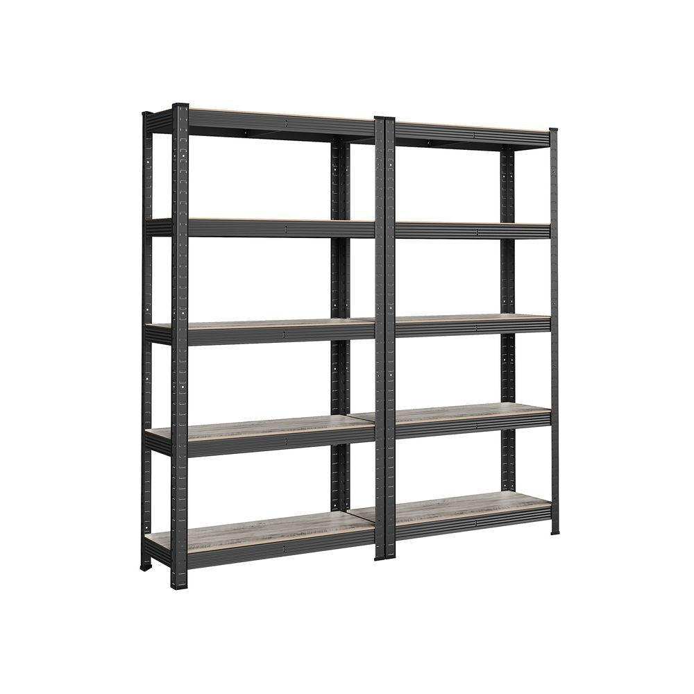 Opbergrek - 5 niveaus tot 650KG - Zwart + Natuurlijk hout (Set van 2)