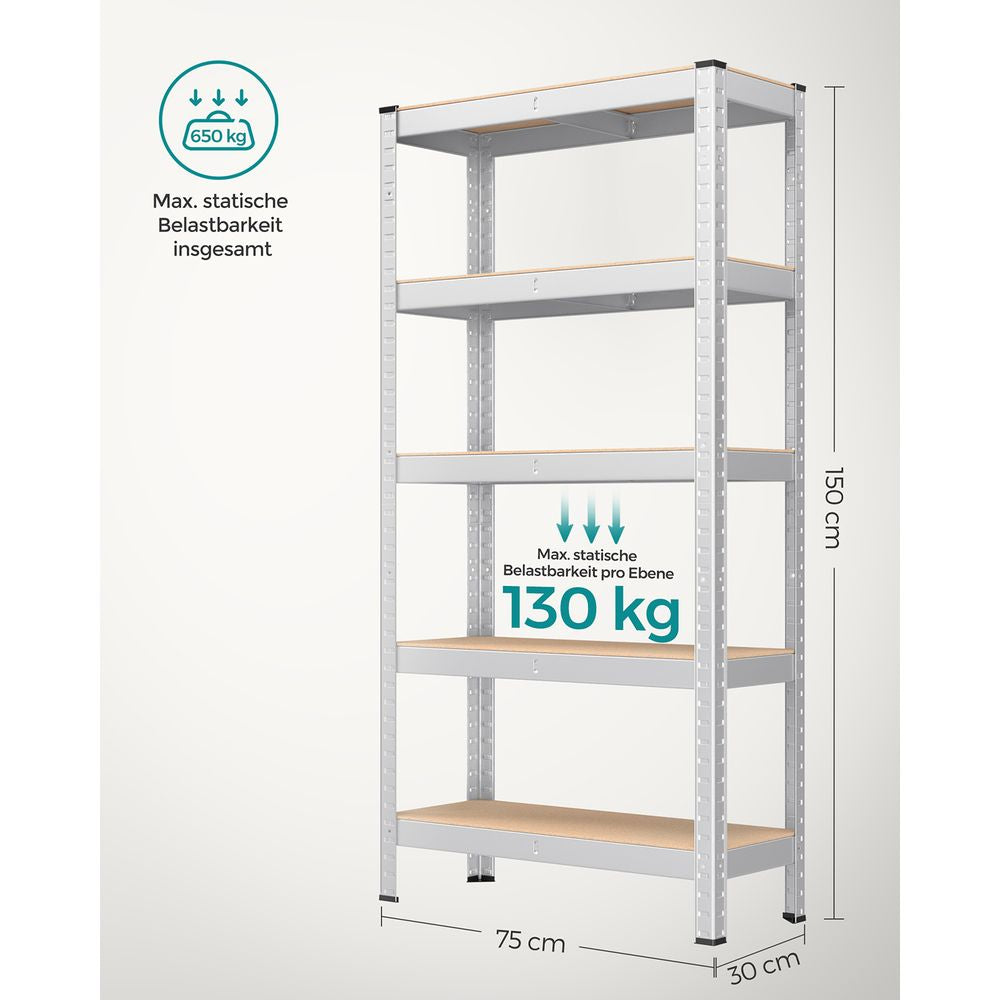 Opbergrek - 5 niveaus tot 650KG - Zilver
