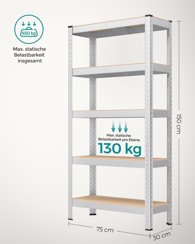 Opbergrek - 5 niveaus tot 650KG - Zilver (Set van 2)