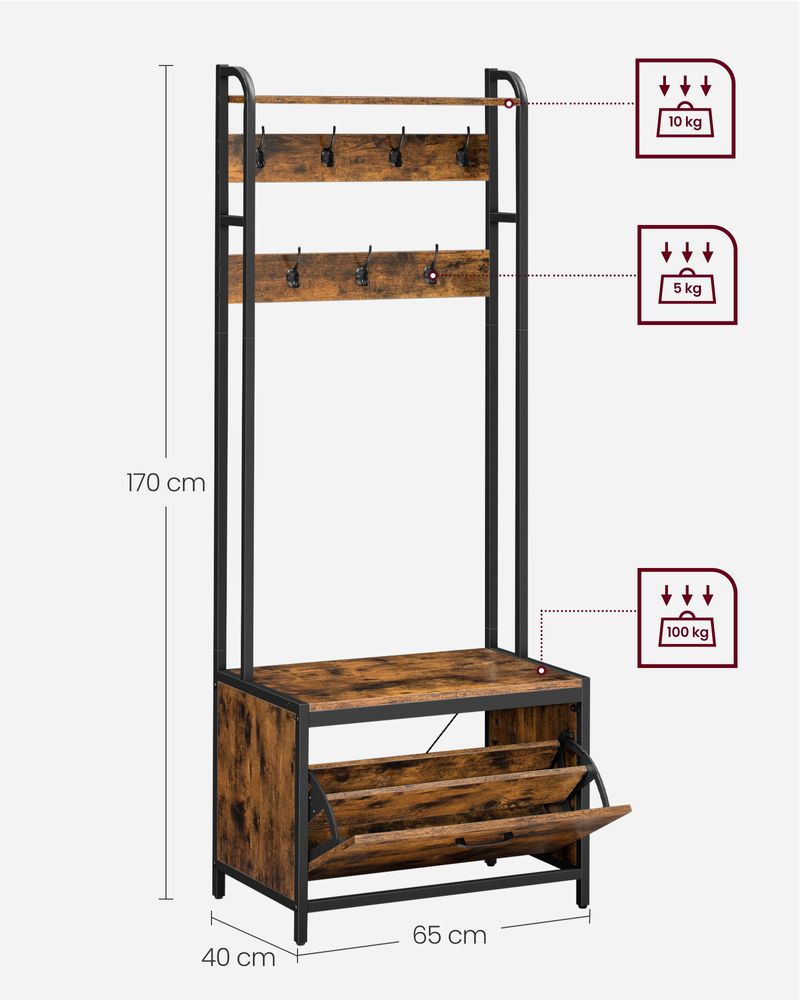 Kapstok met schoenenkast - Vintagebruin + Zwart