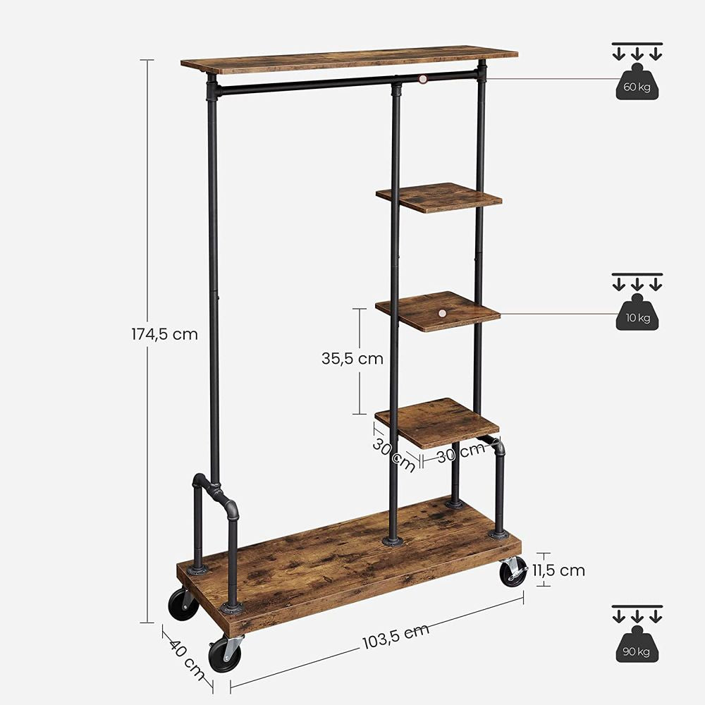 Kapstok met planken in Industriële stijl - Vintagebruin + Zwart