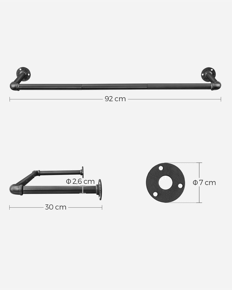 Kledingroede voor aan de muur 92CM - Zwart (Set van 2)