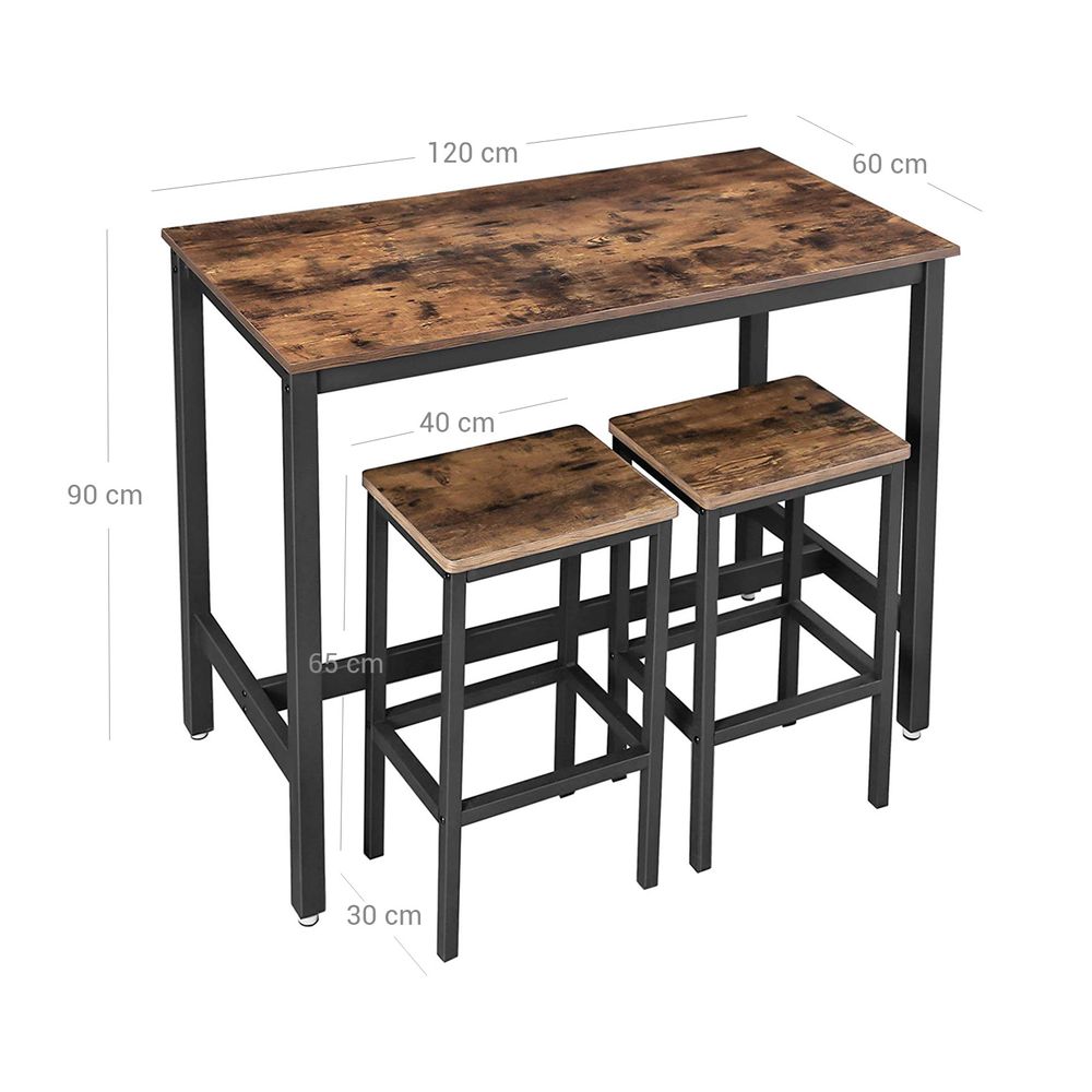 Bartafel met 2 krukken Industrieel - Vintagebruin + Zwart (120 x 60 x 90 cm)