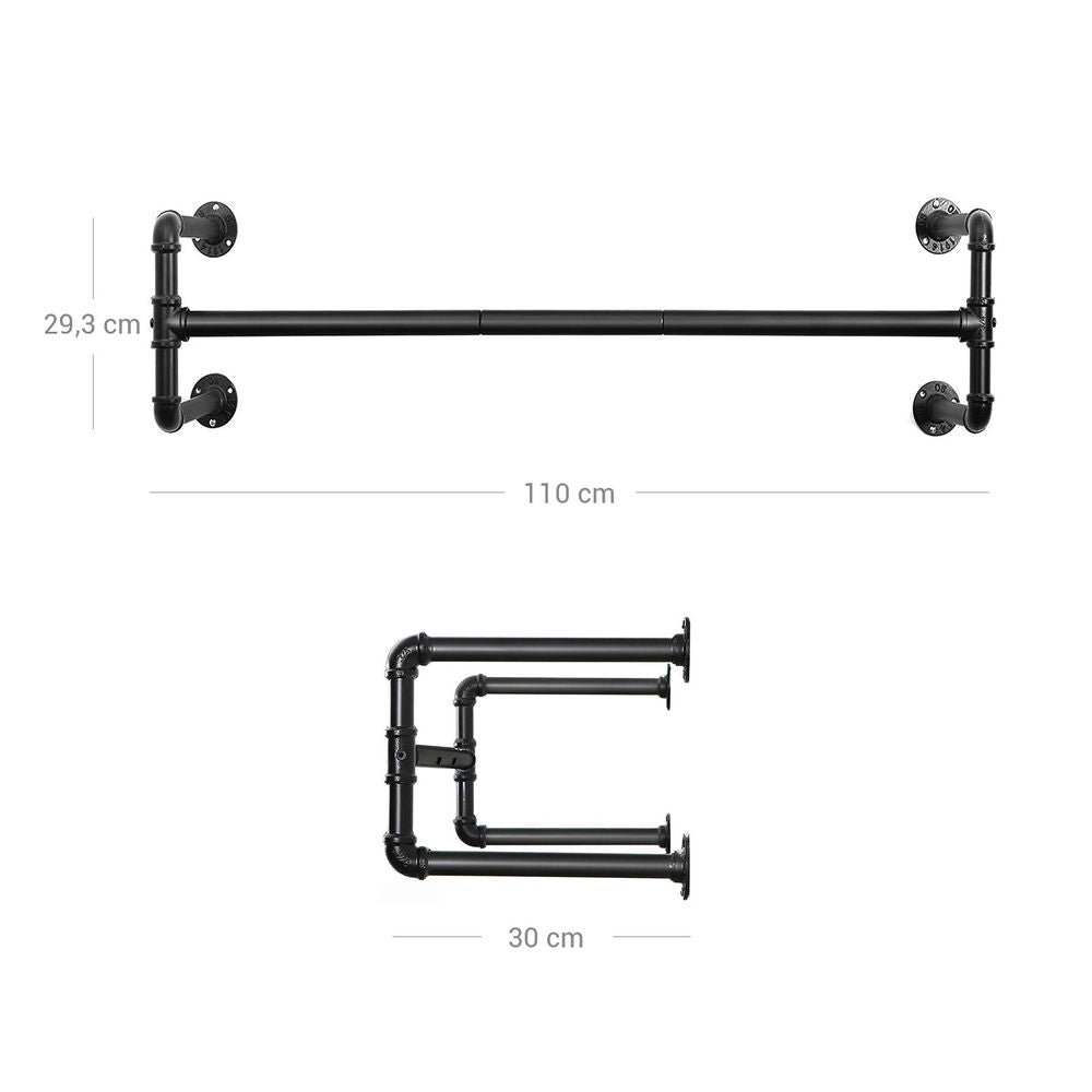 Kledingroede voor aan de muur - Zwart (Set van 2)