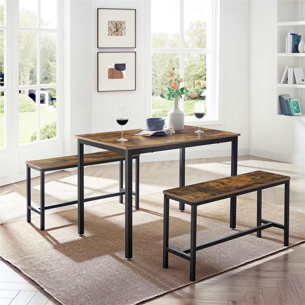Keukentafel set Industrieel - Vintagebruin + Zwart (110 x 70 x 75 cm)