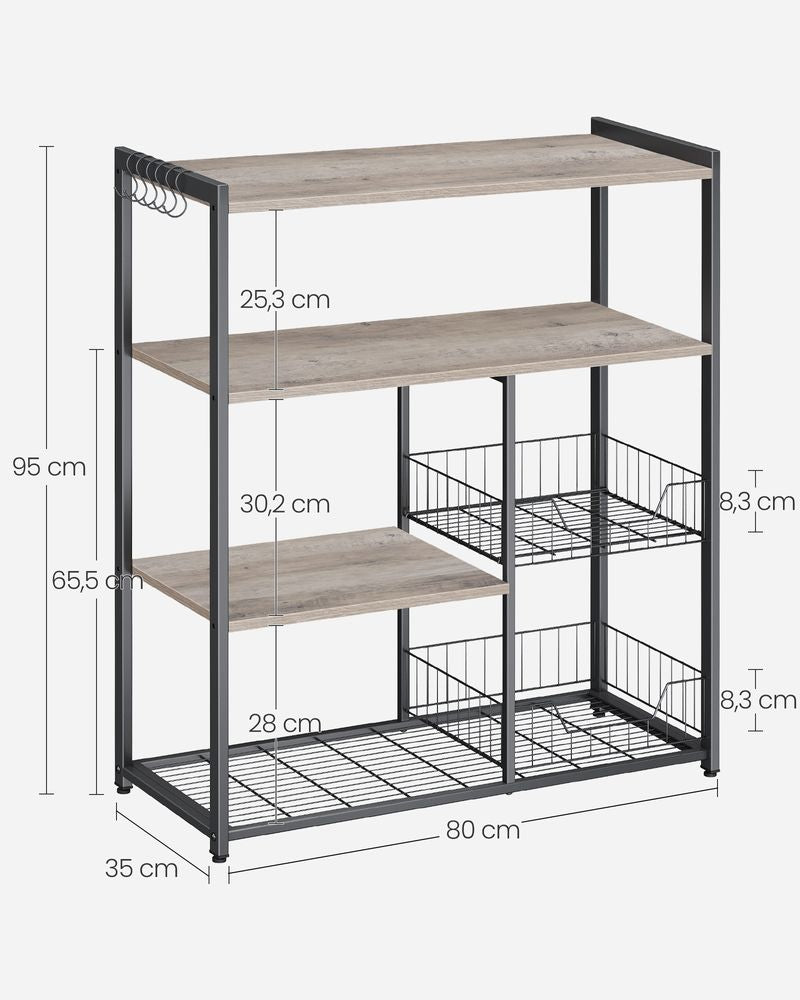 Opbergkast met 2 manden & haken - Grijs + Zwart